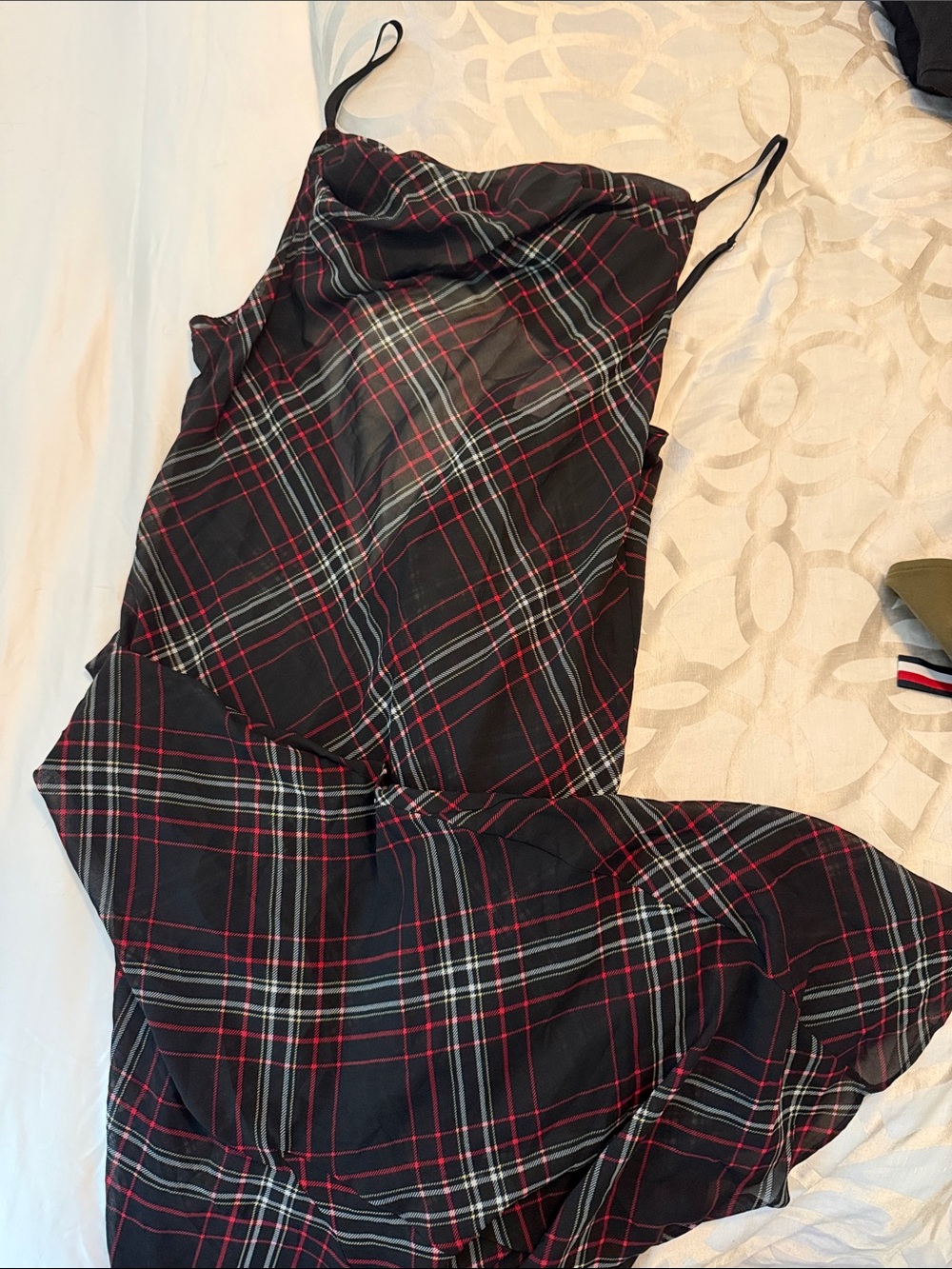 Victoria's Secret Black Plaid Slip with Red & White Tartan